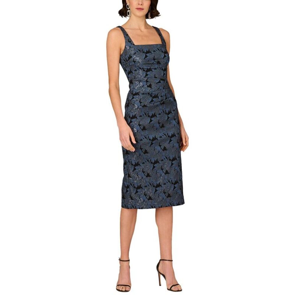 Aidan Mattox Womens Stretch Jacquard Midi Dress